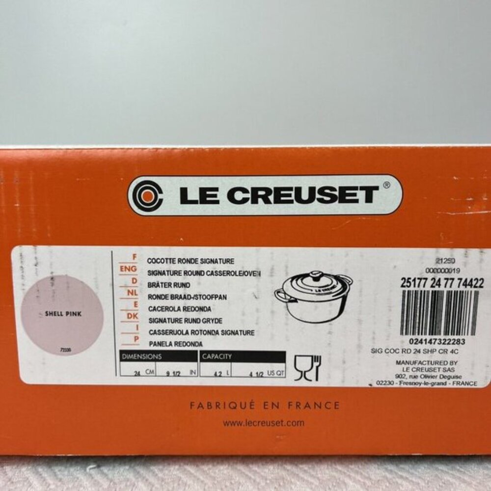 Le Creuset Dutch Oven 4.5Qt 4.2L Shell Pink #24 Brand New in Box 4.2 Casserole - Picture 10 of 11
